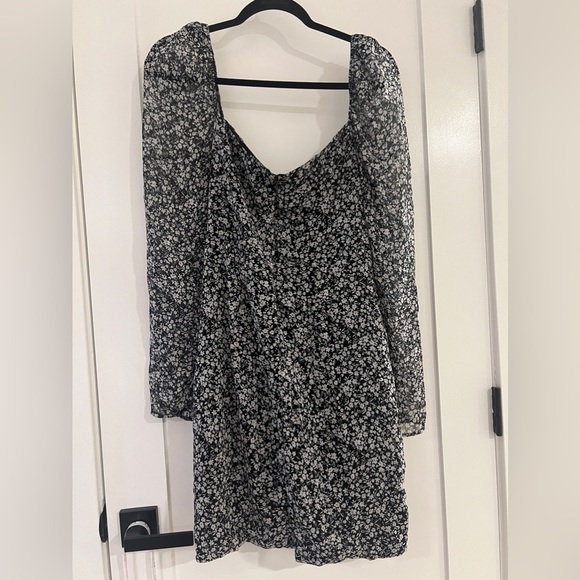 ASTR The Label Ruched Black White Floral Sweetheart Mini Dress Womens Size XL - Picture 9 of 13